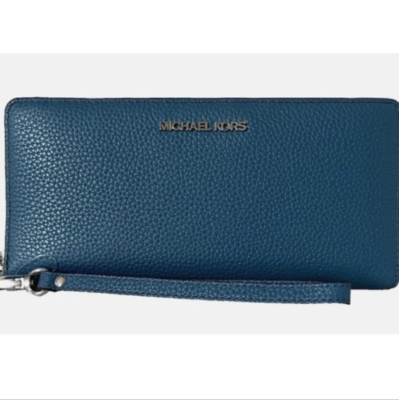 Michael Kors Jet Set Travel Large Continental Leather Wallet Teal (New) - Picture 10 of 12